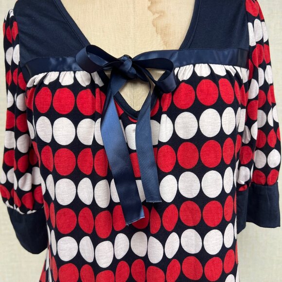 NWT Deadstock 2000s Polka Dot Ribbon Tie Front Blouse XL - Picture 2 of 5